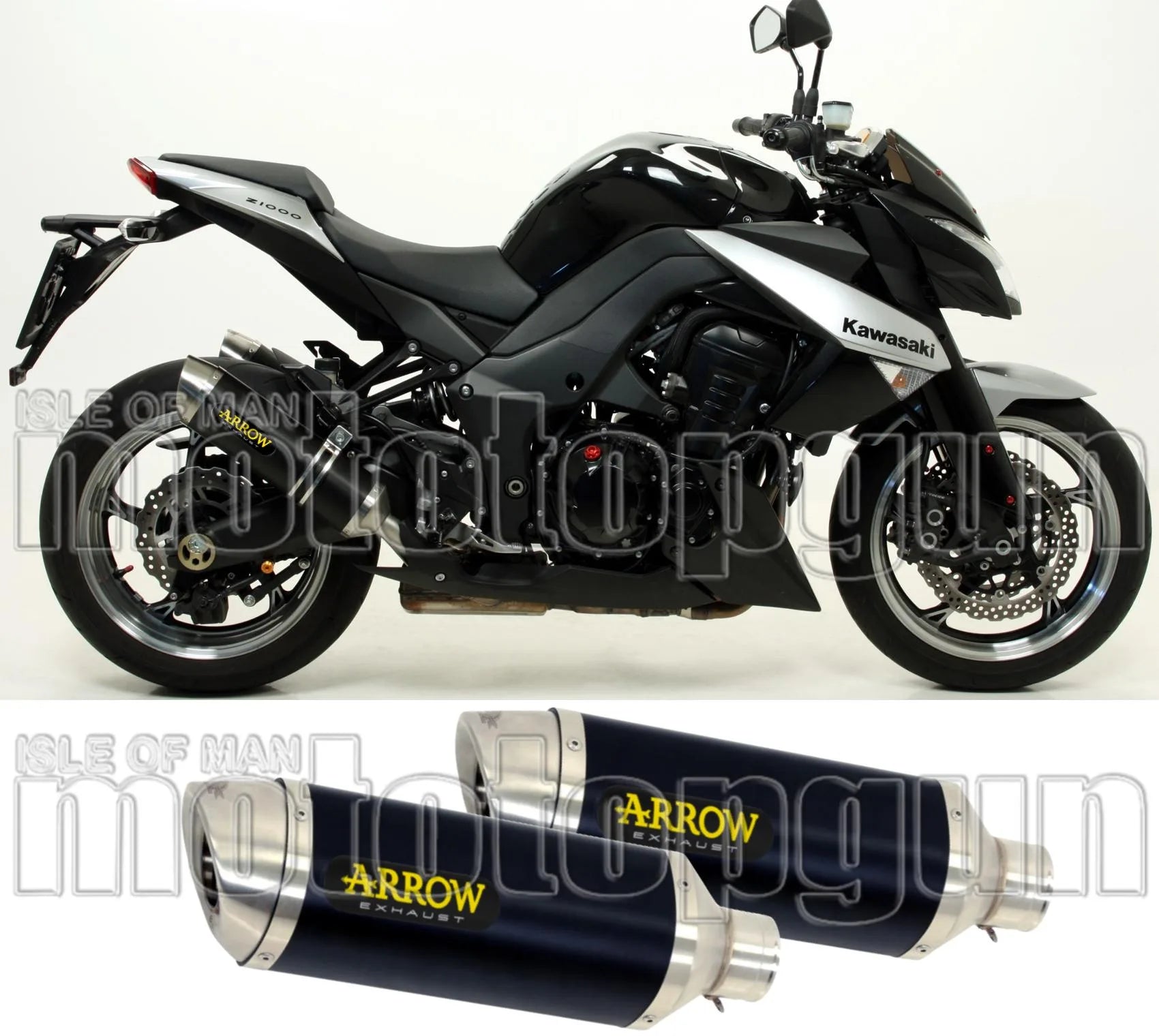 Double Sortie D'Échappement Homologuée Au Niveau Sonore Thunder Aluminium Noir Acier - Arrow Special Parts Compatible Avec Kawasaki Z 1000 (2017-2020)