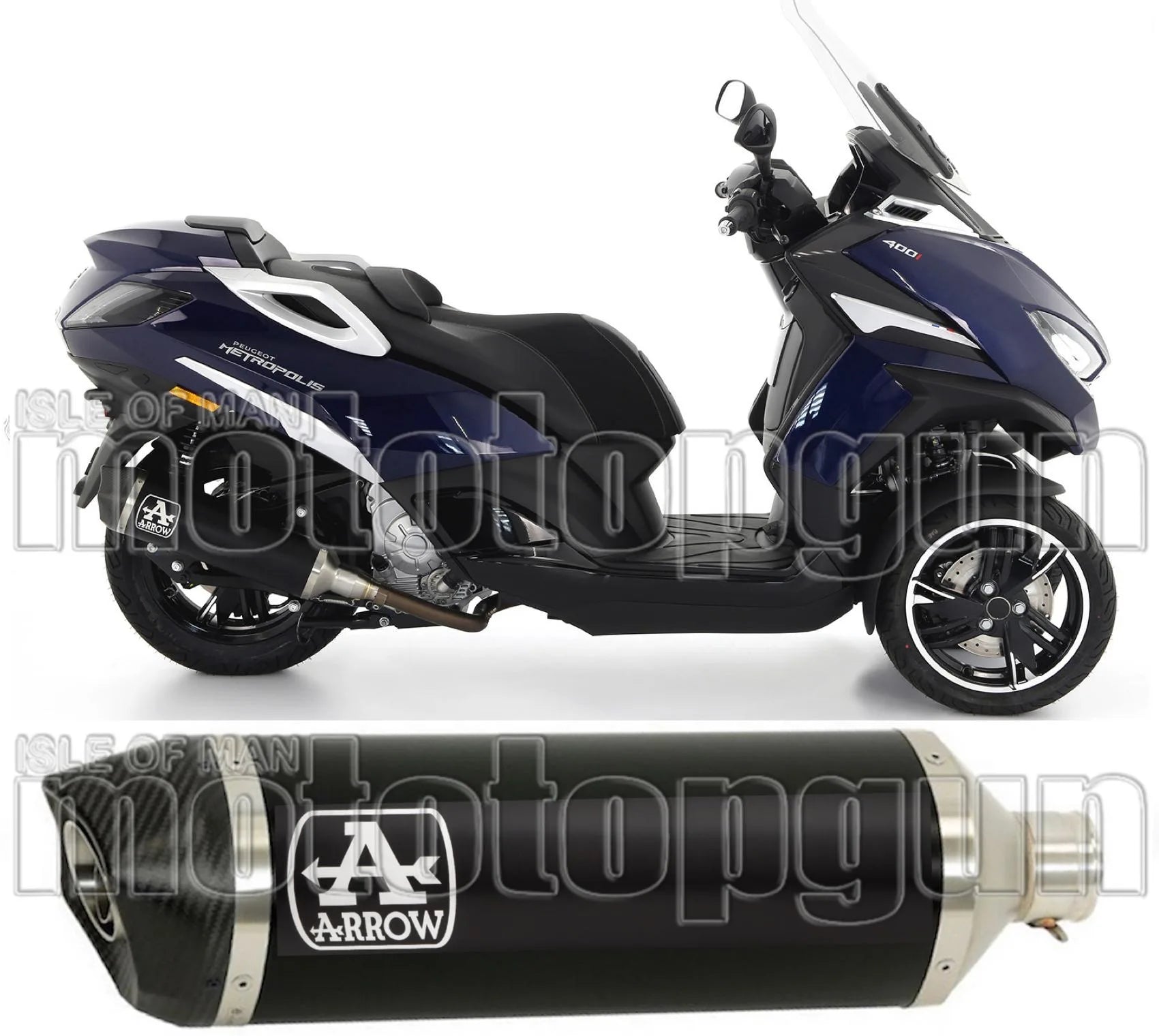 Système D'Échappement Catalytique Avec Homologation Acoustique Urban Aluminium Noir Carbon - Arrow Special Parts Compatible Avec Peugeot Metropolis 400 (2017-2021)