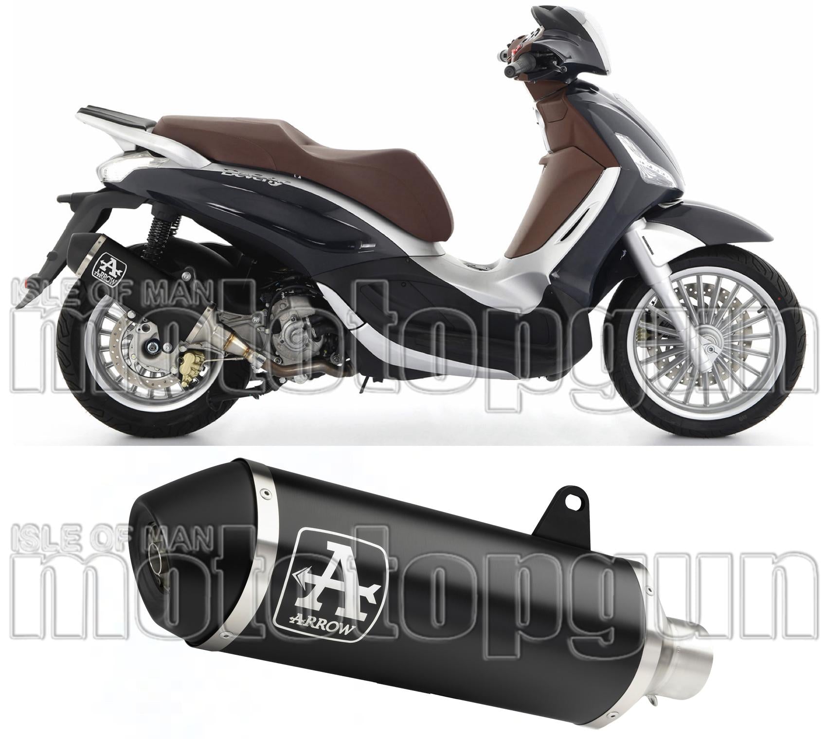 Non-Catalytic Exhaust Tip With Sound Certification Urban Black Aluminium Stainless Steel Black - Arrow Special Parts Compatible With Piaggio Beverly 300 Hpe (2021-2024)