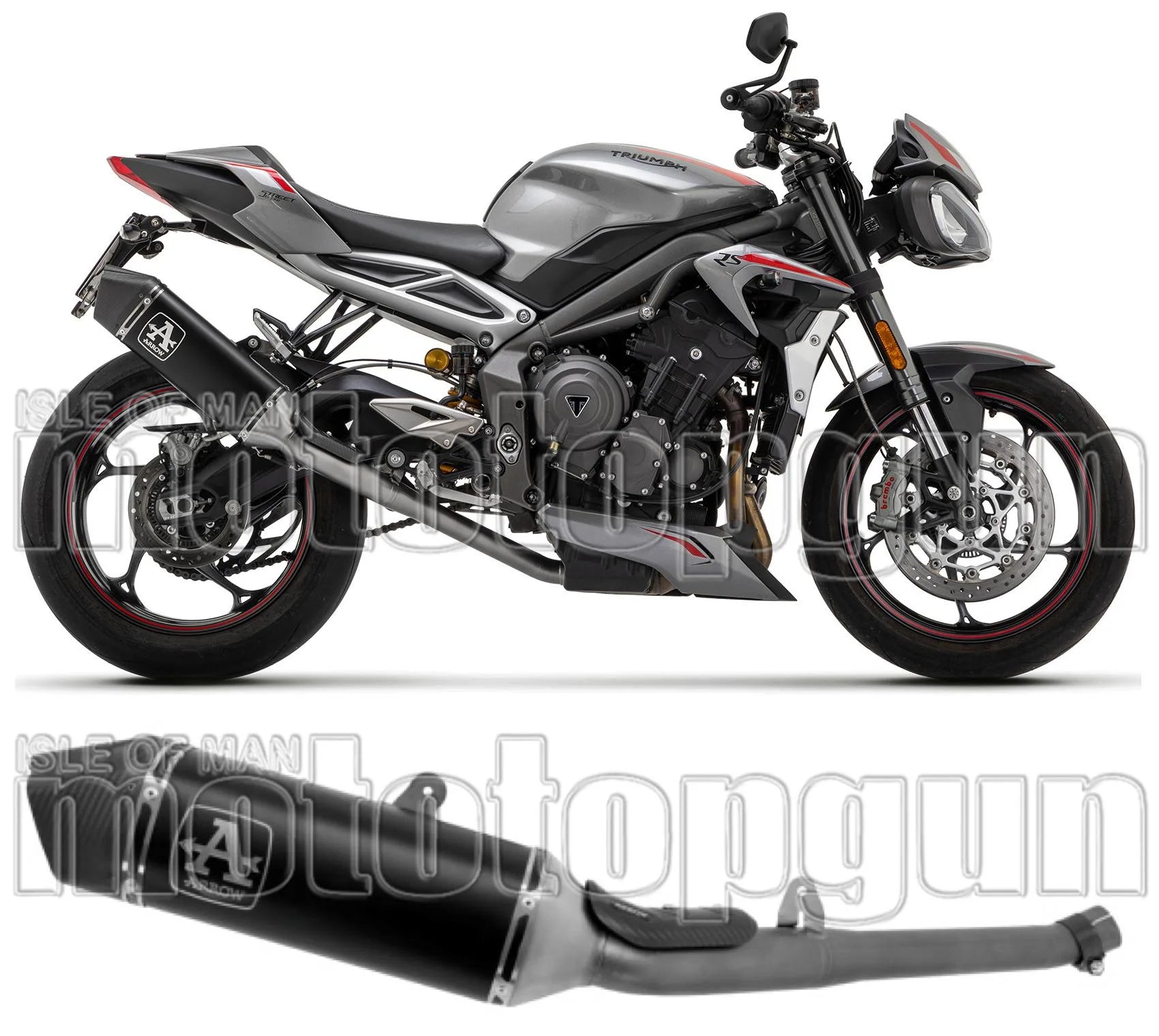 Système D'Échappement Catalytique Avec Homologation Acoustique Veloce Aluminium Noir Carbon - Arrow Special Parts Compatible Avec Triumph Street Triple 765 (2020-2022)
