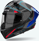 Casque Intégral Pour Moto Airoh Matryx - Mxrk18 Composite Carbon Bleu Rouge Gloss Rocket Taille Xs