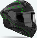 Casque Intégral Pour Moto Airoh Matryx - Mxse33 Composite Carbon Vert Mat Sentinel Taille M