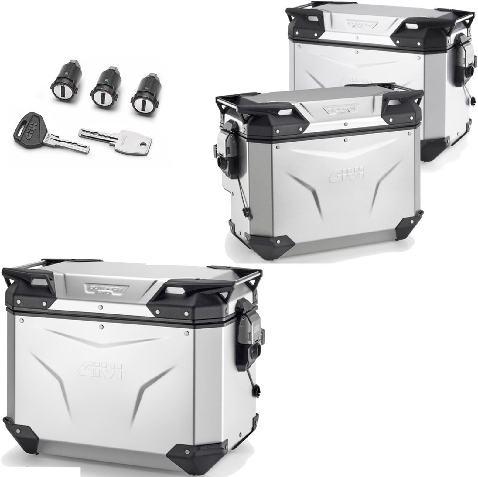 Trekker Outback Evo Smart Anodized Aluminium Top Case + Side Cases R Recessed - 116 Lt Trekker Outback Evo Smart Anodized Aluminium - Givi Compatible With Benelli Trk 702 X (2023-2024)