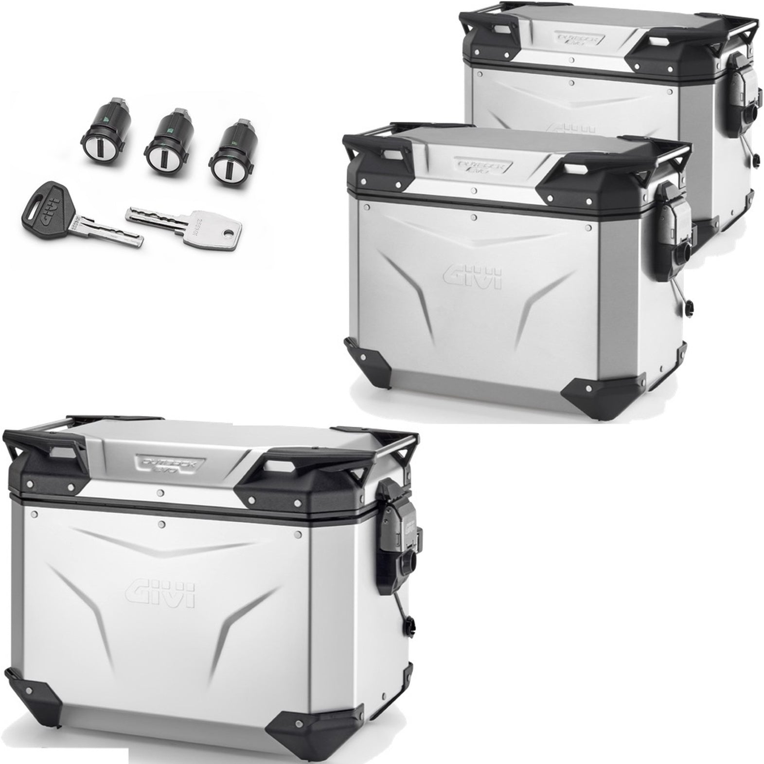 Trekker Outback Evo Smart Aluminium Top Case + Side Cases - 130 Lt Trekker Outback Evo Smart Aluminium - Givi Compatible With Triumph Tiger 660 Sport (2022-2024)