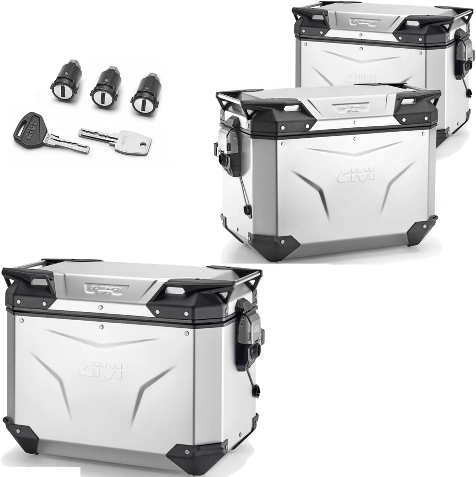 Top Case + Valises Laterales Trekker Outback Evo Smart Aluminium Dx Évidée 130 Lt Trekker Outback Evo Smart Aluminium - Givi Compatible Avec Benelli Trk 702 X (2023-2024)
