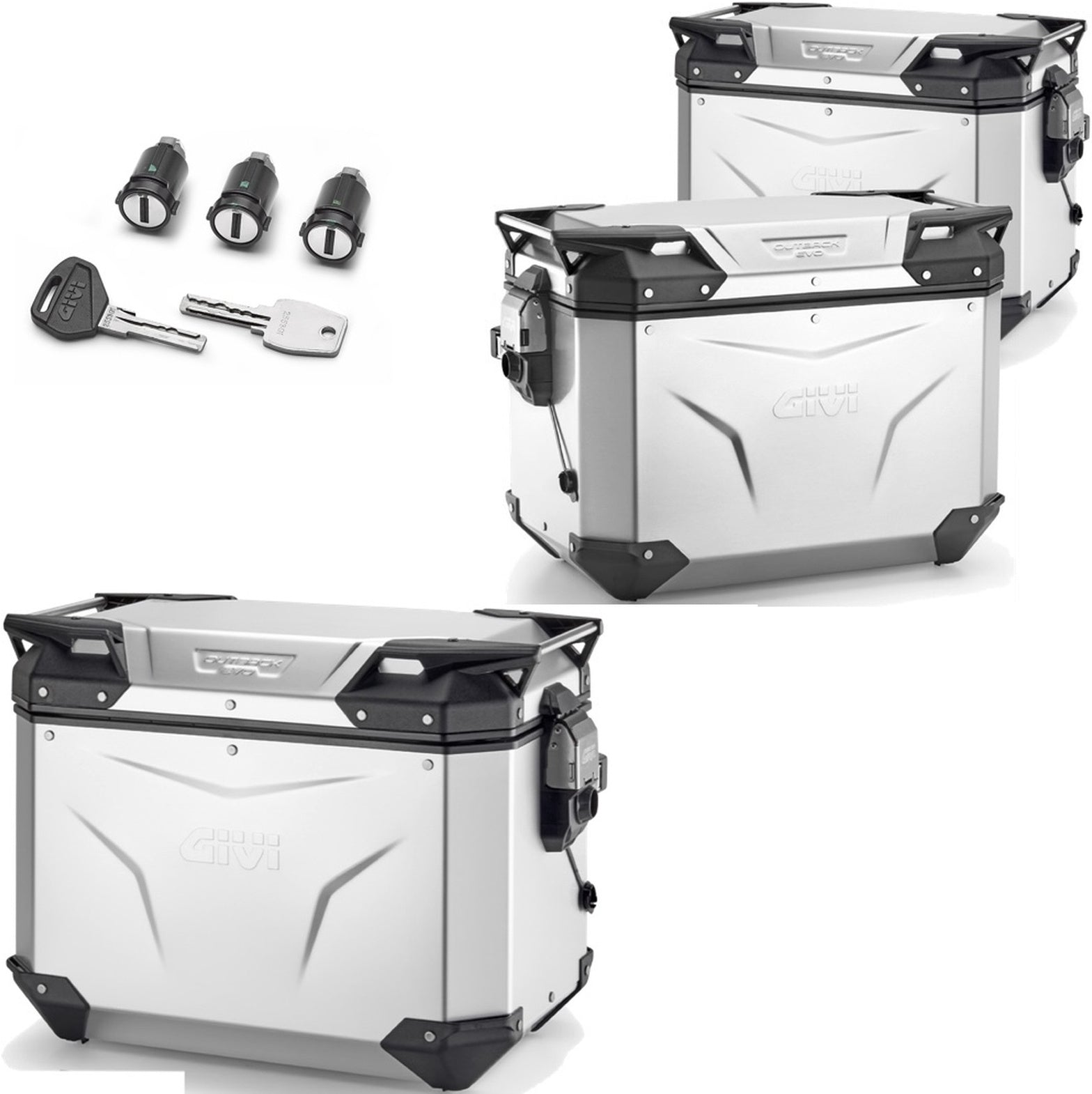 Trekker Outback Evo Smart Aluminium Top Case + Side Cases - 138 Lt Trekker Outback Evo Smart Aluminium - Givi Compatible With Triumph Tiger 660 Sport (2022-2024)
