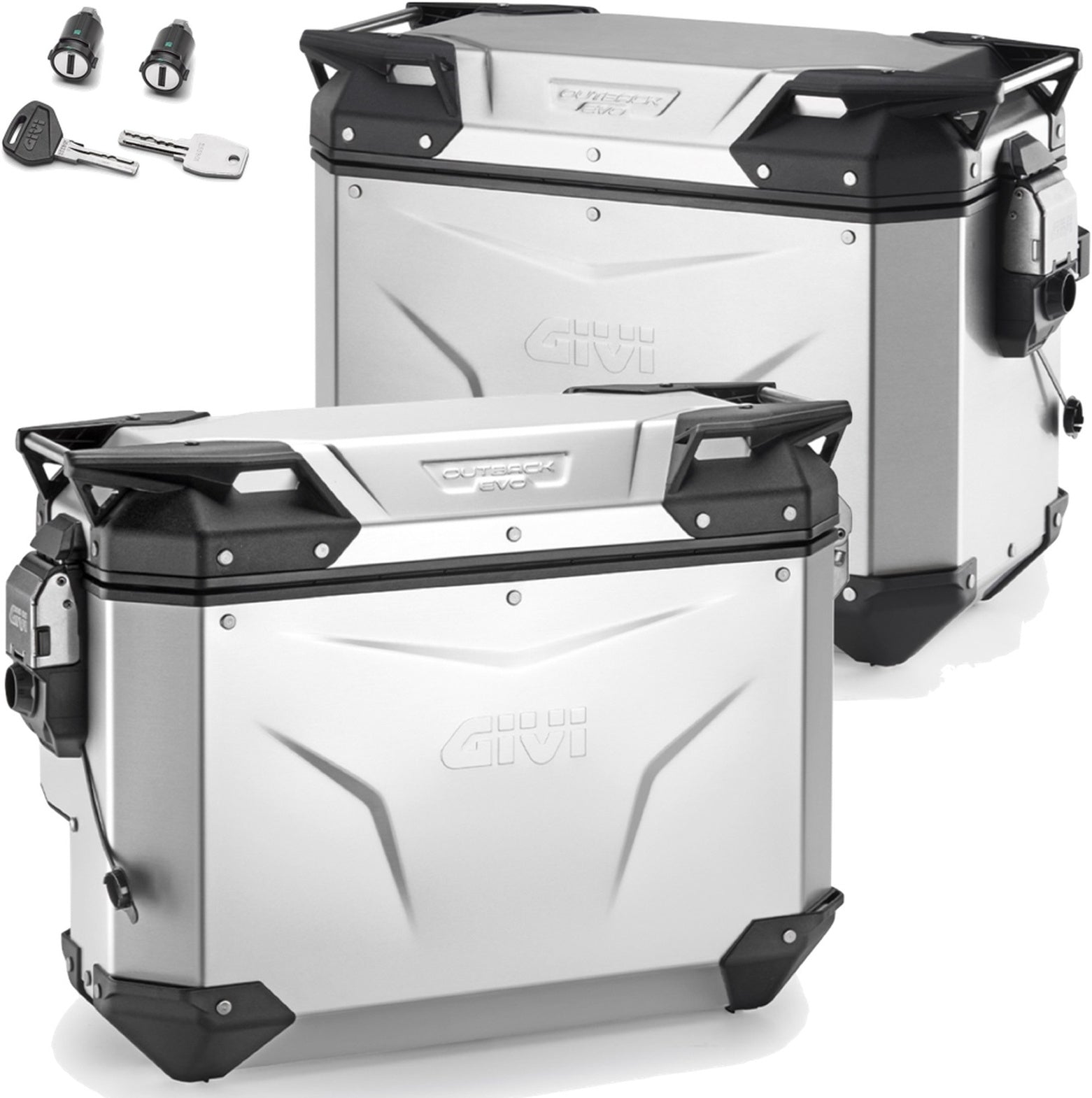 Monokey Cam-Side Trekker Outback Evo Smart Anodized Aluminium Side Cases + Locks - 77 Lt Trekker Outback Evo Smart Anodized Aluminium - Givi Compatible With Moto Guzzi V7 850 Stone (2021-2024)