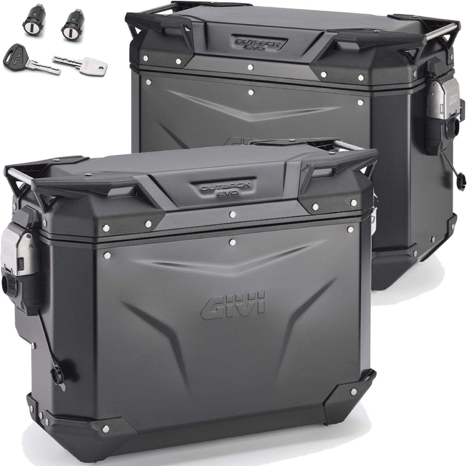 Monokey Cam-Side Trekker Outback Evo Smart Black Aluminium Side Cases + Locks - 77 Lt Trekker Outback Evo Smart Aluminium - Givi Compatible With Aprilia Tuareg 660 (2021-2024)