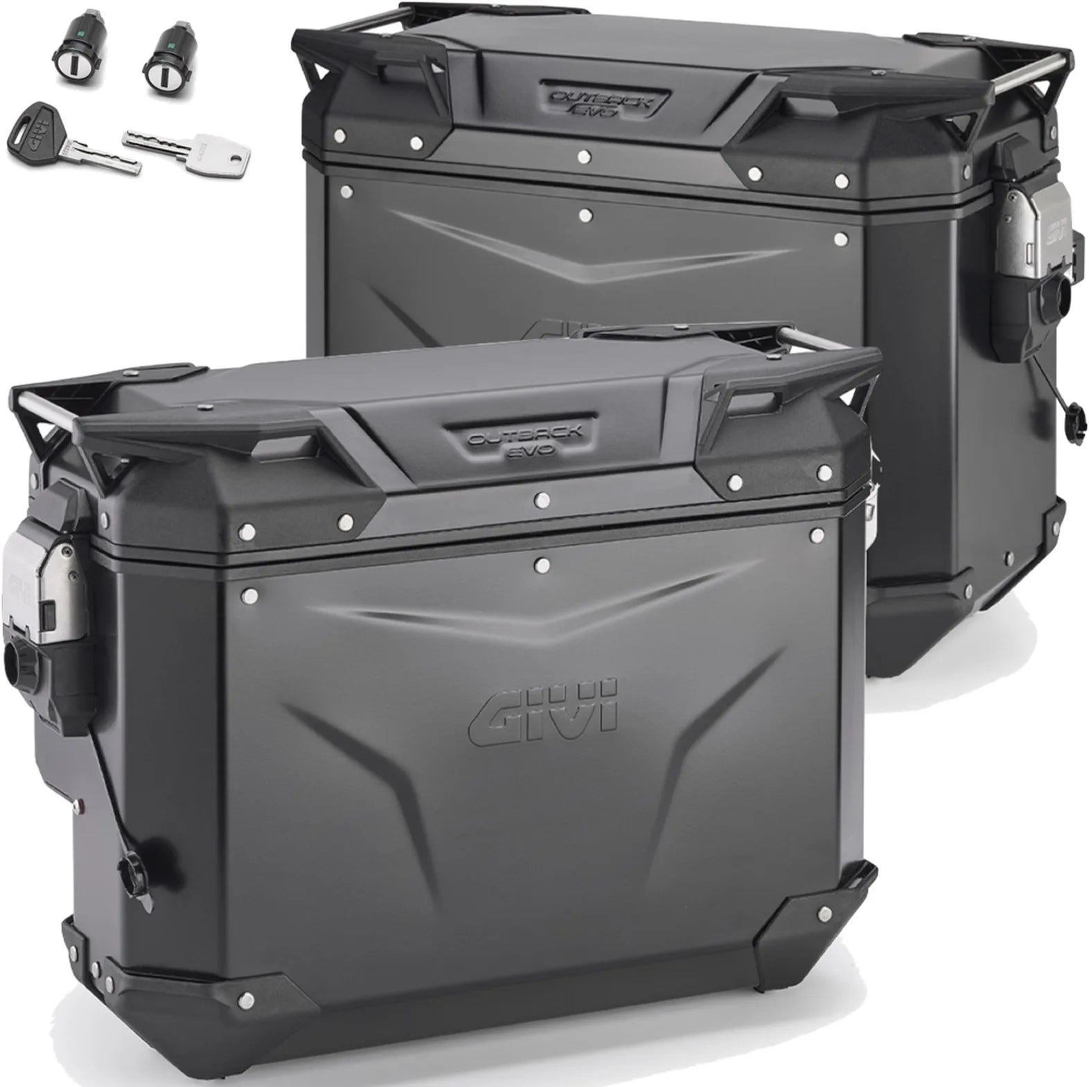 Valises Laterales Monokey Cam-Side Trekker Outback Evo Smart Aluminium Noir + Serrure 77 Lt Trekker Outback Evo Smart Aluminium - Givi Compatible Avec Ktm 1290 Super Adventure S (2017-2020)