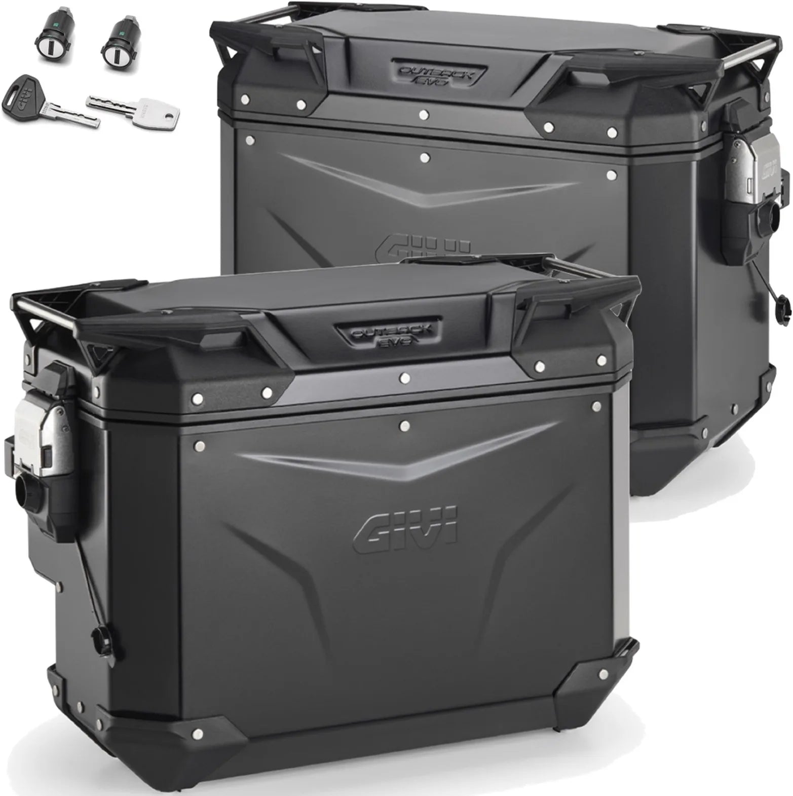 Valises Laterales Monokey Cam-Side Trekker Outback Evo Smart Aluminium Noir + Serrure 84 Lt Trekker Outback Evo Smart Aluminium - Givi Compatible Avec Ktm 890 Smt (2023-2024)