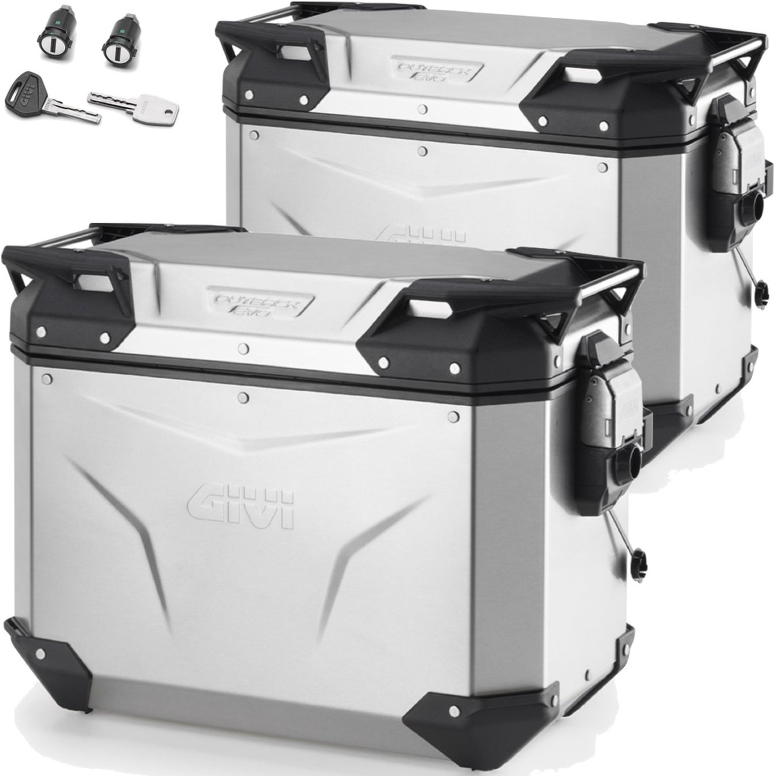 Valises Laterales Monokey Cam-Side Trekker Outback Evo Smart Aluminium Anodisé + Serrure 88 Lt Trekker Outback Evo Smart Aluminium Anodisé - Givi Compatible Avec Moto Guzzi V85 Tt (2019-2023)