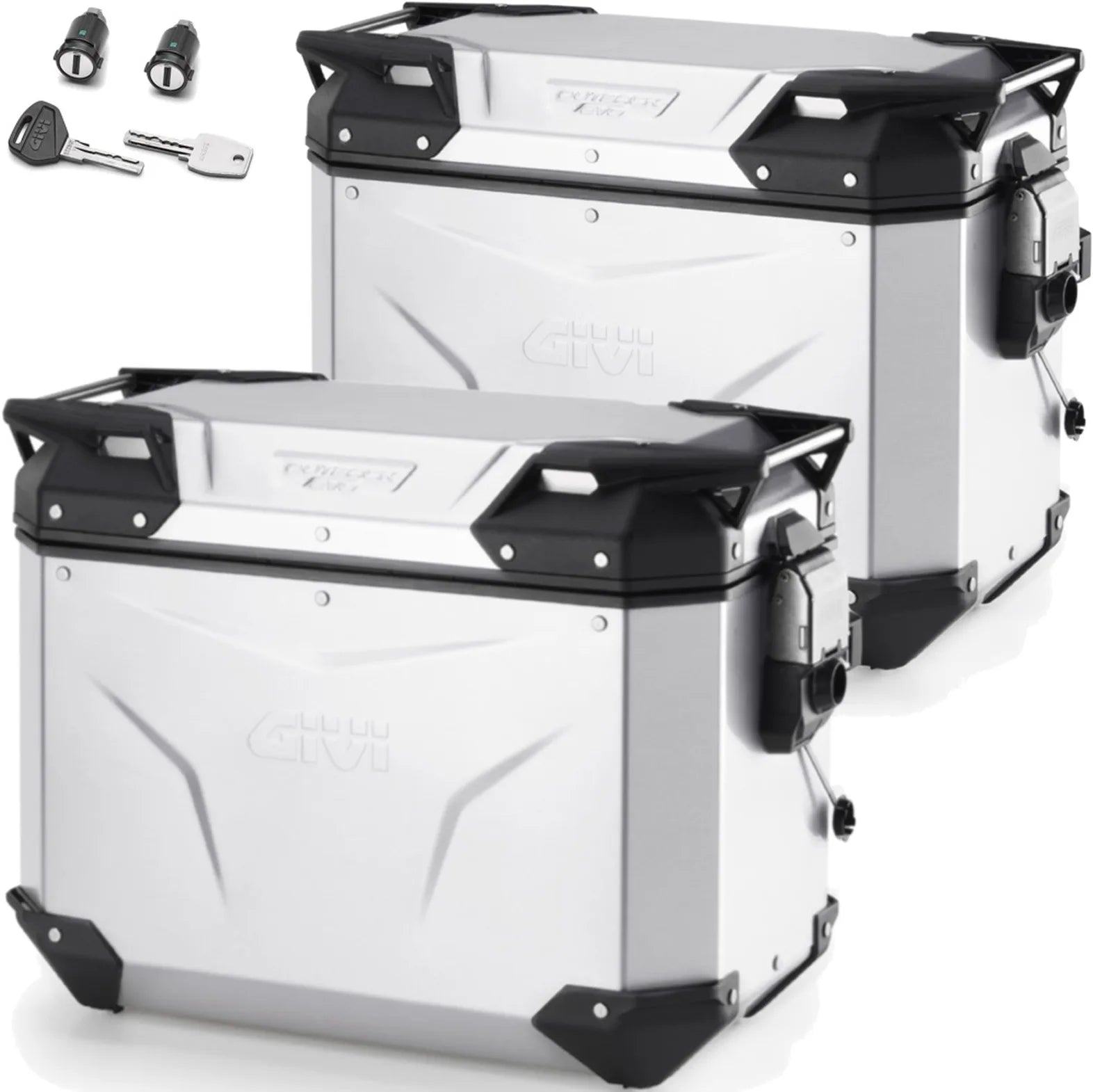 Valises Laterales Monokey Cam-Side Trekker Outback Evo Smart Aluminium + Serrure 88 Lt Trekker Outback Evo Smart Aluminium - Givi Compatible Avec Suzuki V-Strom 1050 - Xt - Se (2020-2024)