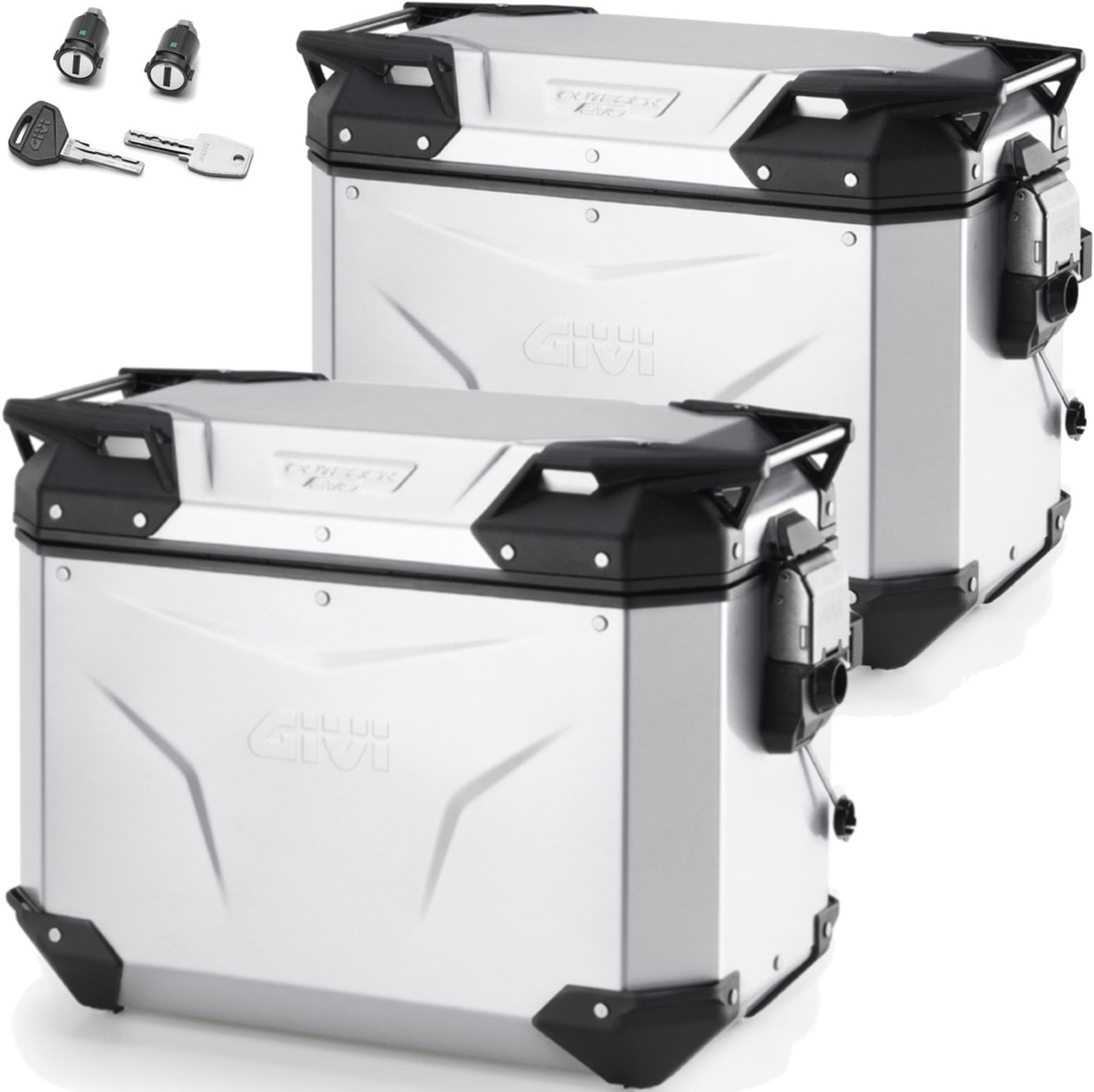 Valises Laterales Monokey Cam-Side Trekker Outback Evo Smart Aluminium + Serrure 88 Lt Trekker Outback Evo Smart Aluminium - Givi Compatible Avec Moto Guzzi V7 850 Stone (2021-2024)