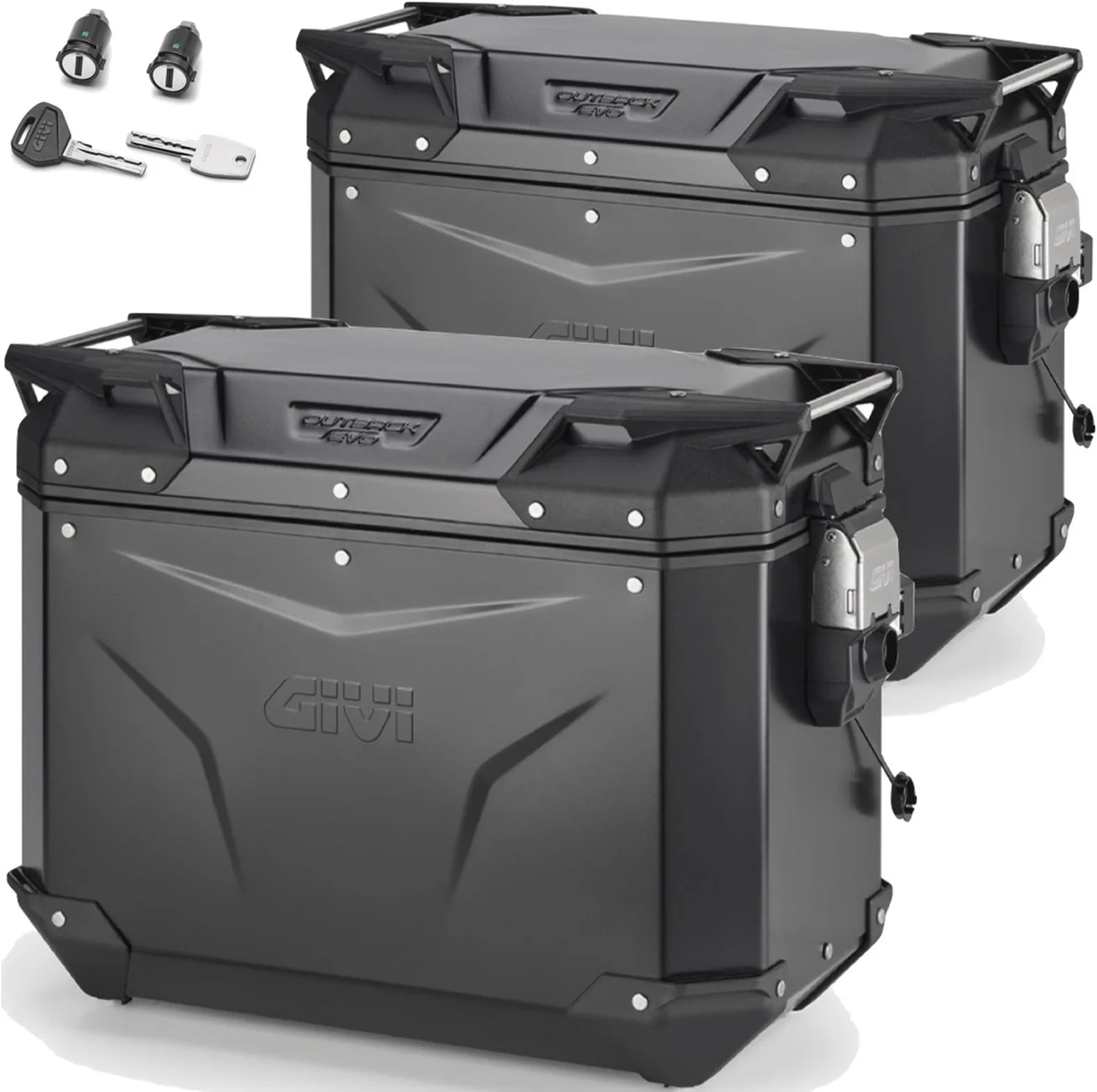 Valises Laterales Monokey Cam-Side Trekker Outback Evo Smart Aluminium Noir + Serrure 88 Lt Trekker Outback Evo Smart Aluminium - Givi Compatible Avec Suzuki V-Strom 1050 - Xt - Se (2020-2024)