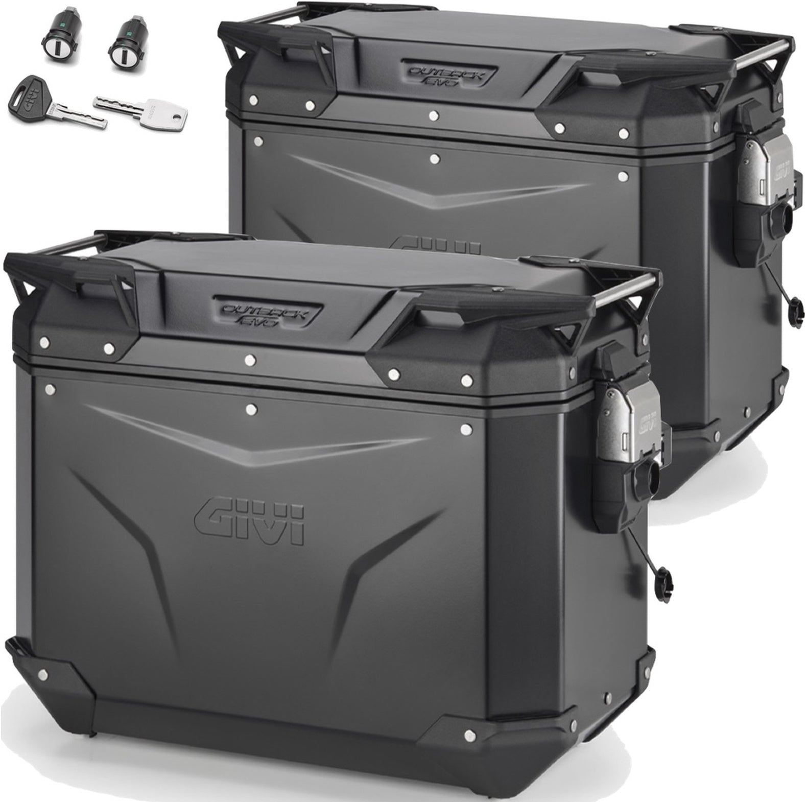 Monokey Cam-Side Trekker Outback Evo Smart Black Aluminium Side Cases + Locks - 88 Lt Trekker Outback Evo Smart Aluminium - Givi Compatible With Moto Guzzi V85 Tt (2019-2023)
