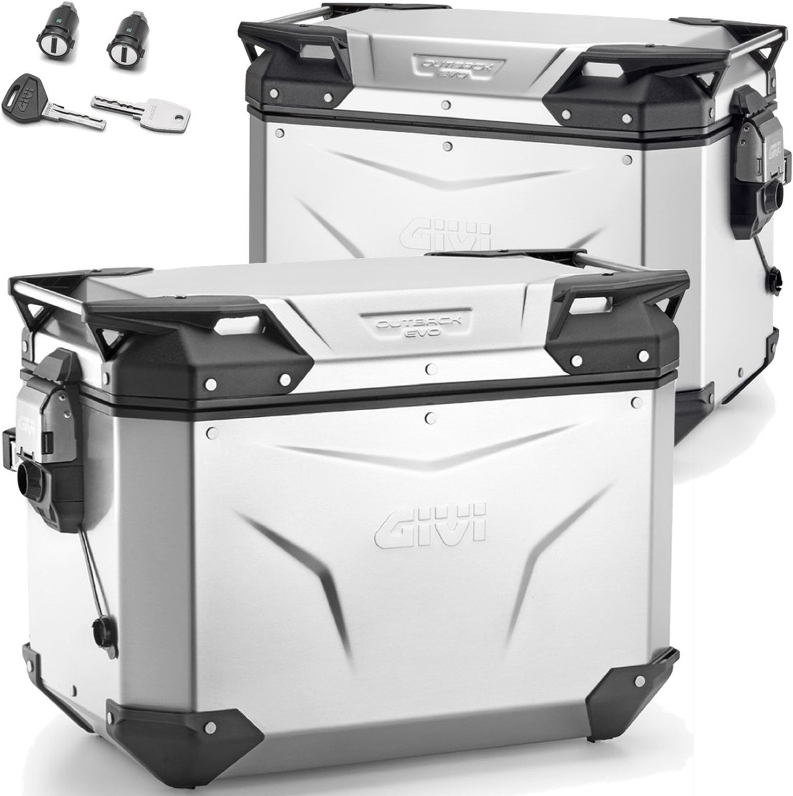 Valises Laterales Monokey Cam-Side Trekker Outback Evo Smart Aluminium + Serrure 96 Lt Trekker Outback Evo Smart Aluminium - Givi Compatible Avec Moto Guzzi V85 Tt (2019-2023)