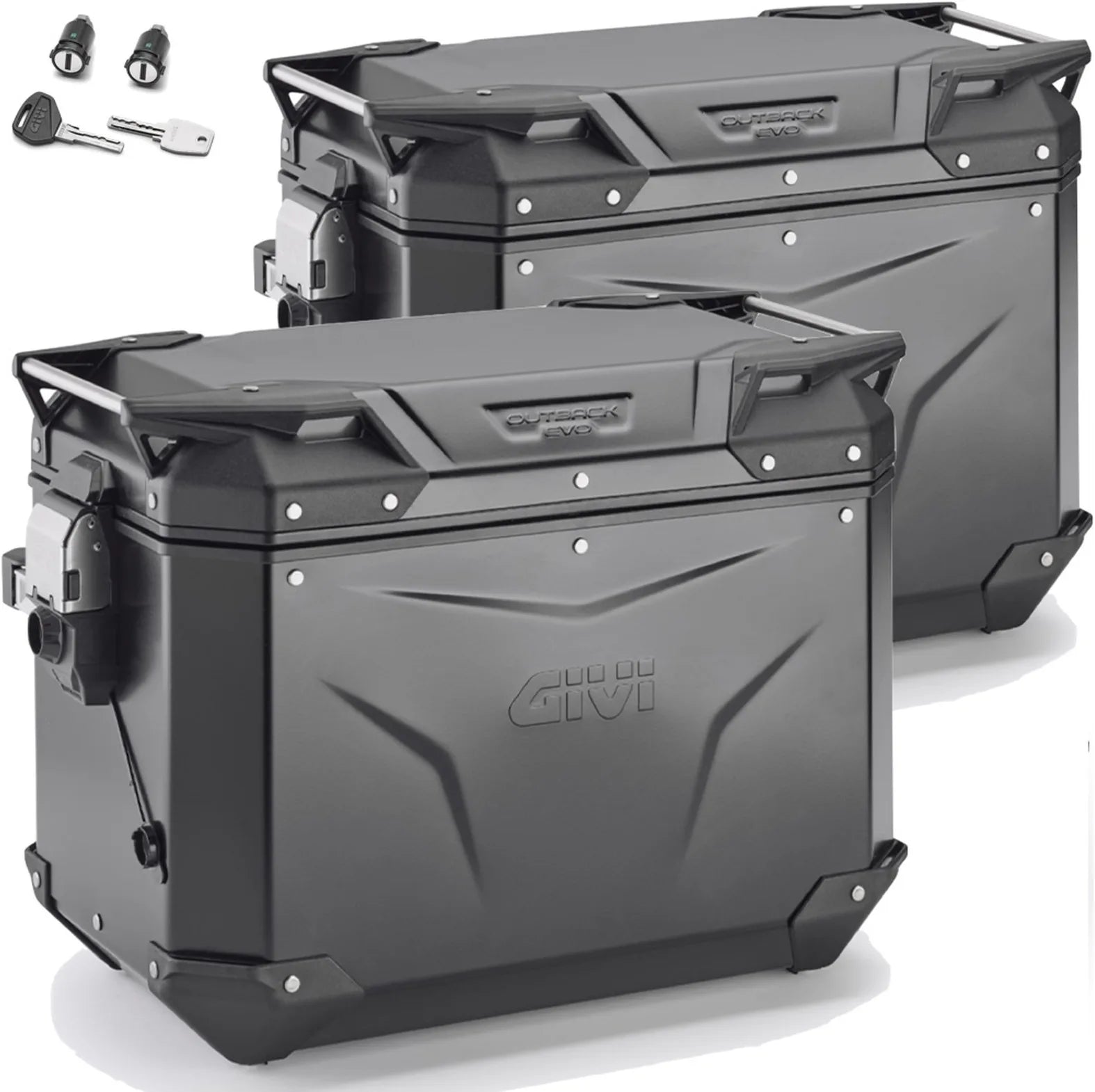 Valises Laterales Monokey Cam-Side Trekker Outback Evo Smart Aluminium Noir + Serrure 96 Lt Trekker Outback Evo Smart Aluminium - Givi Compatible Avec Ktm 1090 Adventure (2017-2019)