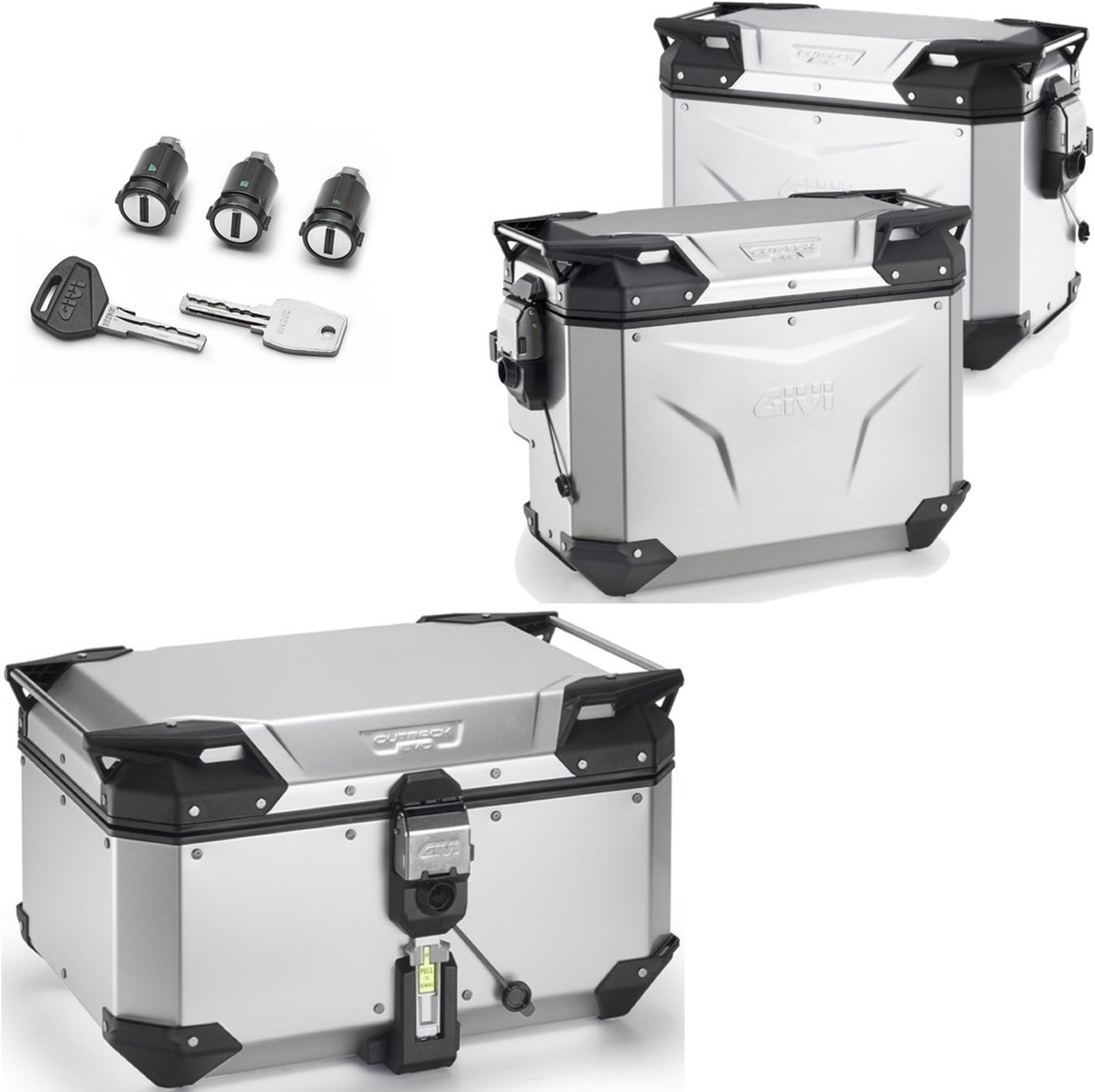 Trekker Outback Evo Smart Anodized Aluminium Top Case + Side Cases R Recessed - 142 Lt Trekker Outback Evo Smart Anodized Aluminium - Givi Compatible With Benelli Trk 702 (2023-2024)