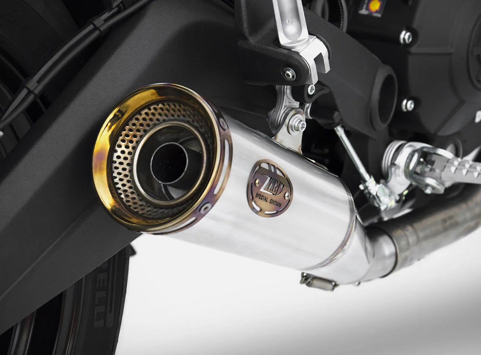 Système D'Échappement Homologué Au Niveau Sonore Zuma Acier Embout Bronze - Zard Compatible Avec Ducati Scrambler 800 Desert Sled (2021-2022)