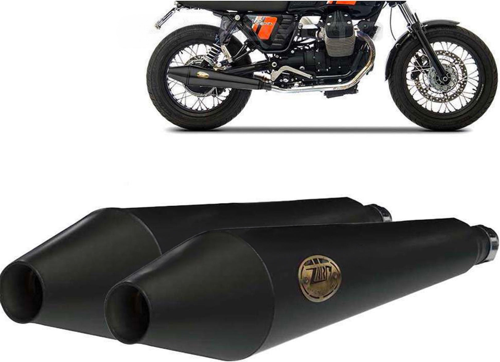 Exhaust Tip With Noise Certification Conical Steel Black - Zard Compatible With Moto Guzzi V7 Café Classic - Stone (2008-2015)
