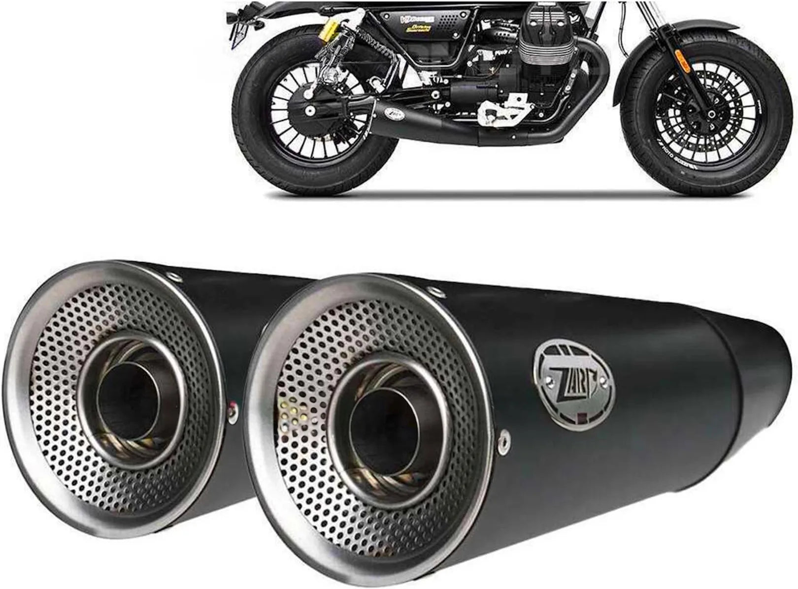 Système D'Échappement Homologué Au Niveau Sonore Big Acier Noir Embout Aluminium - Zard Compatible Avec Moto Guzzi V9 Bobber (2016-2019)