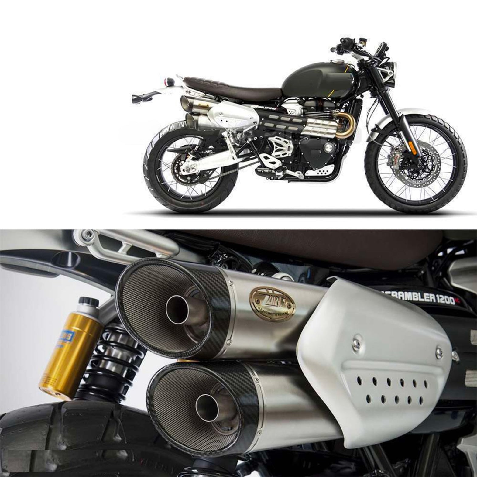 Exhaust Tip With Noise Certification Stainless Steel Endcap Carbon - Zard Compatible With Triumph Scrambler 1200 (2021-2023)