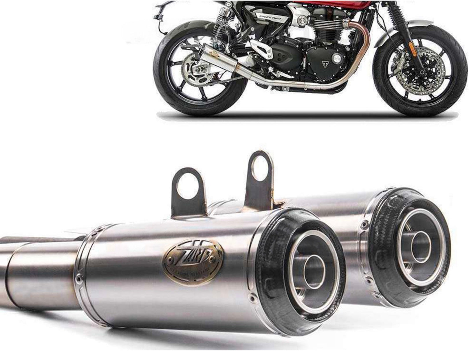 Exhaust Tip With Noise Certification Sp Stainless Steel Endcap Carbon - Zard Compatible With Triumph Speed Twin 1200 (2019-2020)
