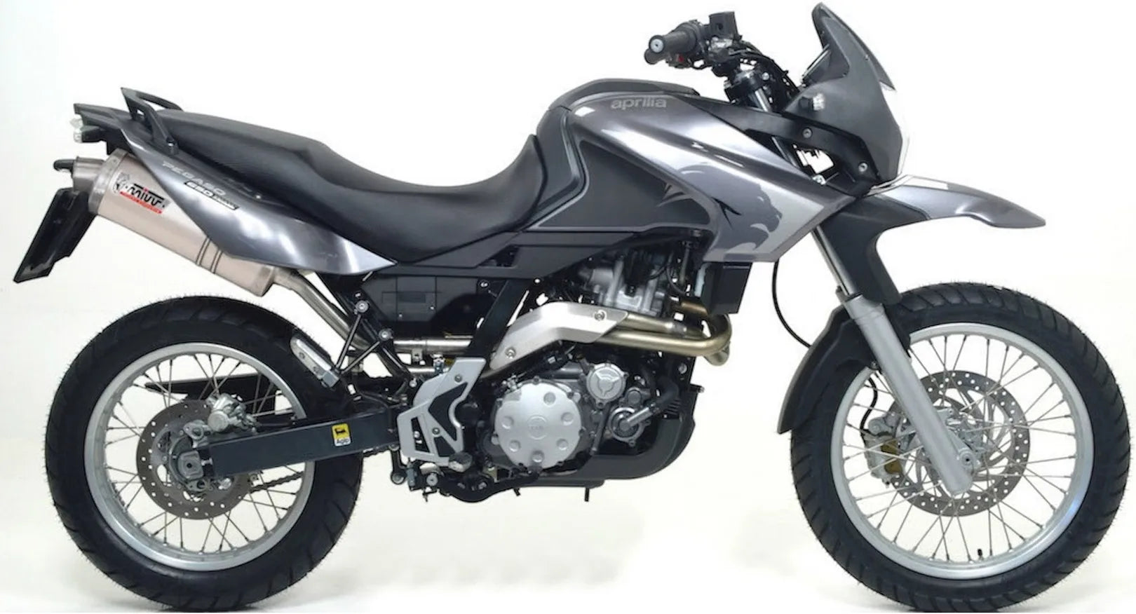 Double Sortie D'Échappement Avec Catalyseur Et Homologation Acoustique Oval Acier - Mivv Compatible Avec Aprilia Pegaso 650 Strada (2005-2011)