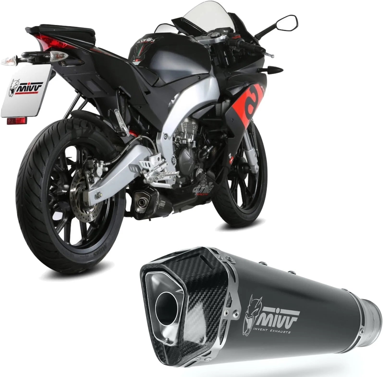 Système D'Échappement Catalytique Avec Homologation Acoustique Delta Race Acier Noir Carbon - Mivv Compatible Avec Aprilia Rs 125 4T (2017-2020)