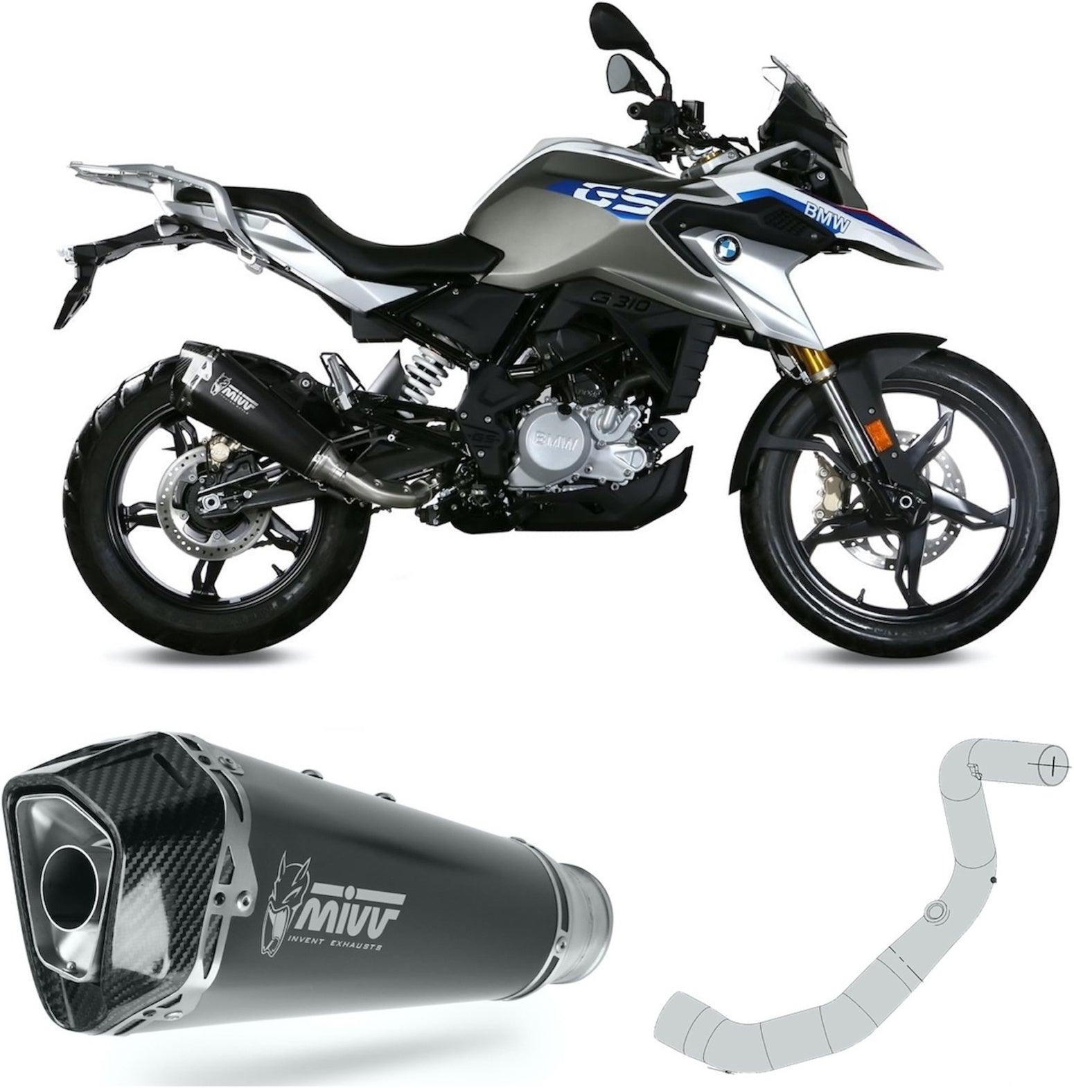 Complete Non-Catalytic Exhaust System With Sound Certification Delta Race Steel Black Carbon - Mivv Compatible With Bmw G 310 Gs (2017-2024)