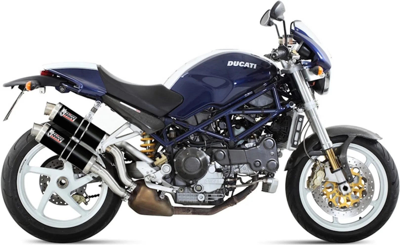 Double Sortie D'Échappement Homologuée Au Niveau Sonore Gp Acier Noir - Mivv Compatible Avec Ducati Monster S2R 800 (2005-2007)