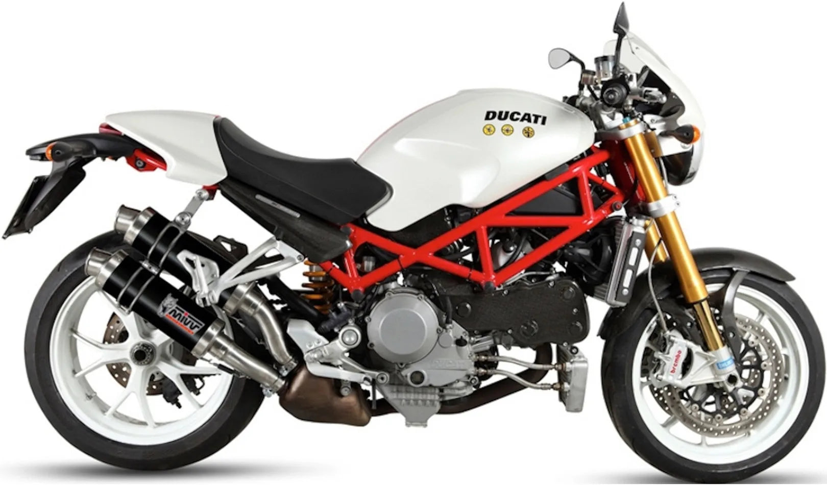 Double Sortie D'Échappement Homologuée Au Niveau Sonore Gp Acier Noir - Mivv Compatible Avec Ducati Monster S4Rs (2006-2008)
