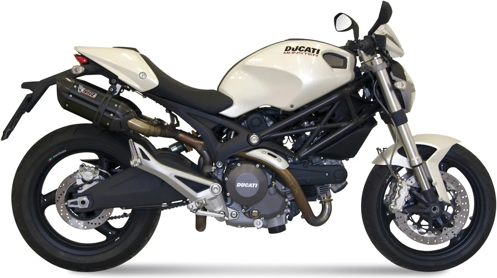 Double Sortie D'Échappement Non Catalysée Avec Homologation Acoustique Suono Acier Noir Carbon - Mivv Compatible Avec Ducati Monster 696 (2008-2014)