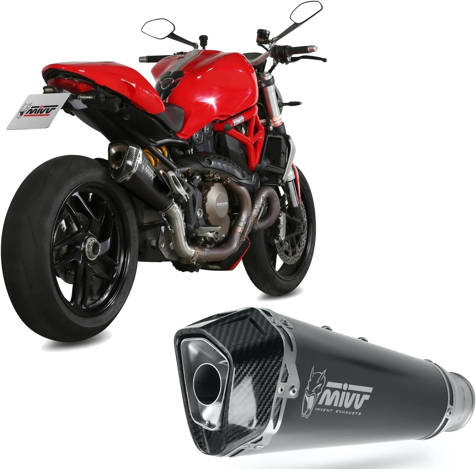 Système D'Échappement Catalytique Avec Homologation Acoustique Delta Race Acier Noir Carbon - Mivv Compatible Avec Ducati Monster 1200 (2014-2016)