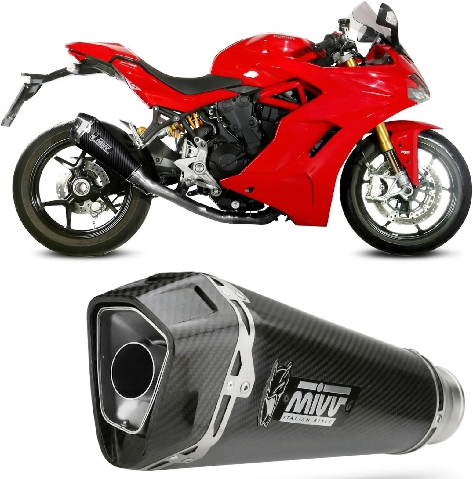 Système D'Échappement Catalytique Avec Homologation Acoustique Delta Race Carbon Carbon - Mivv Compatible Avec Ducati Supersport 939 - S (2017-2020)