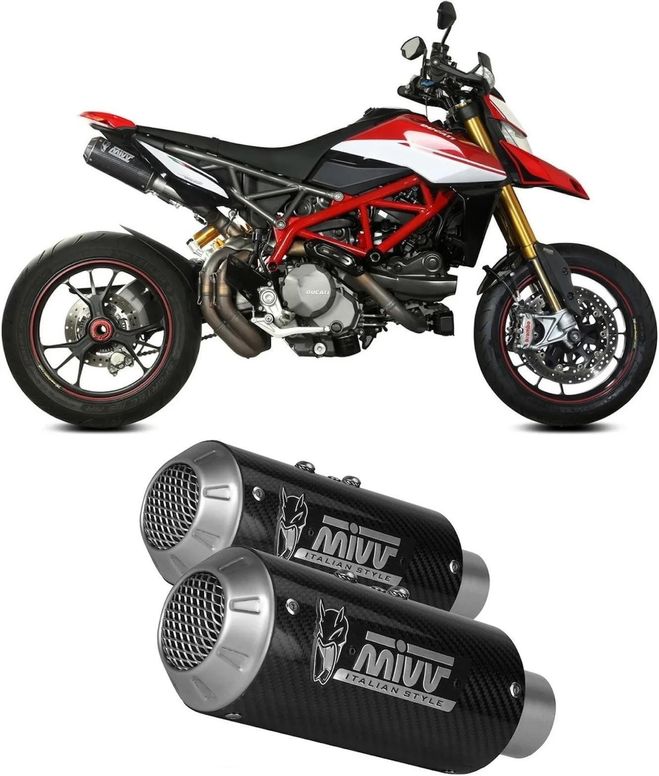 Double Sortie D'Échappement Homologuée Au Niveau Sonore Mk3 Carbon - Mivv Compatible Avec Ducati Hypermotard 950 (2019-2020)