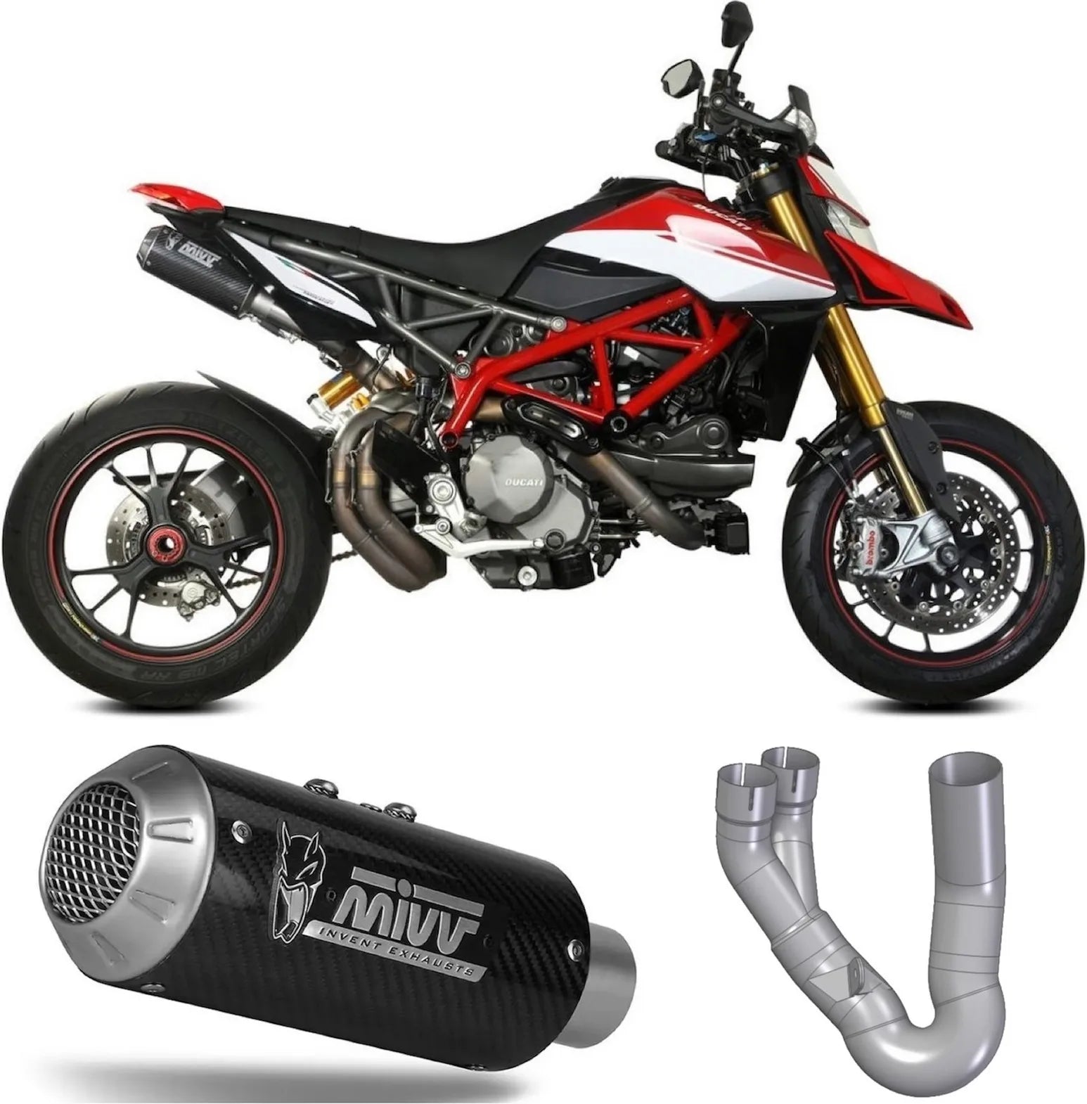 Double Sortie D'Échappement Non Catalysée Avec Homologation Acoustique Mk3 Carbon - Mivv Compatible Avec Ducati Hypermotard 950 - Sp - Rve (2021-2024)