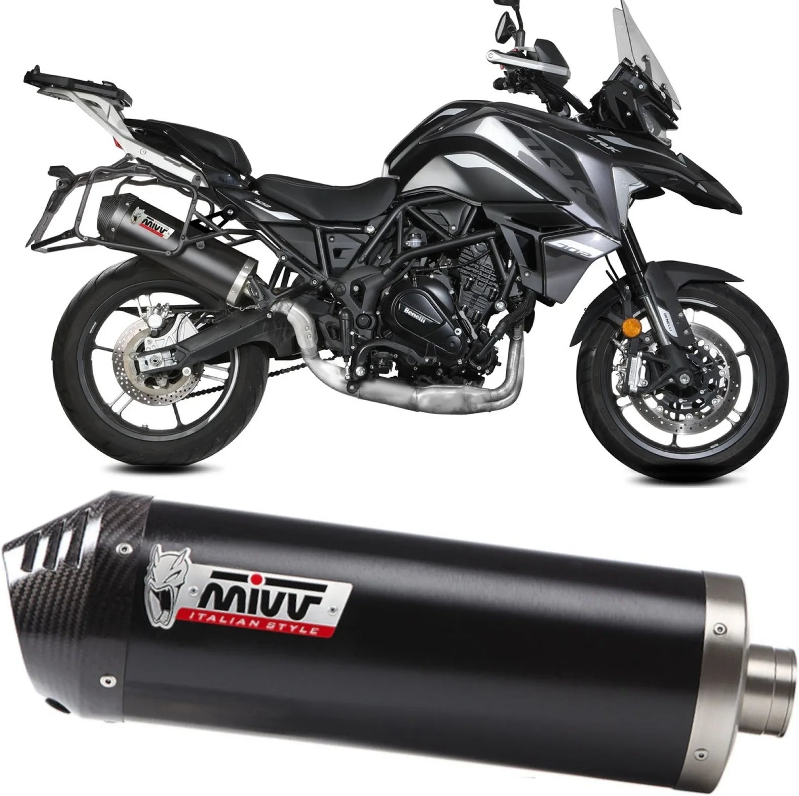 Système D'Échappement Homologué Au Niveau Sonore Oval Acier Noir Carbon - Mivv Compatible Avec Benelli Trk 702 - X (2023-2024)