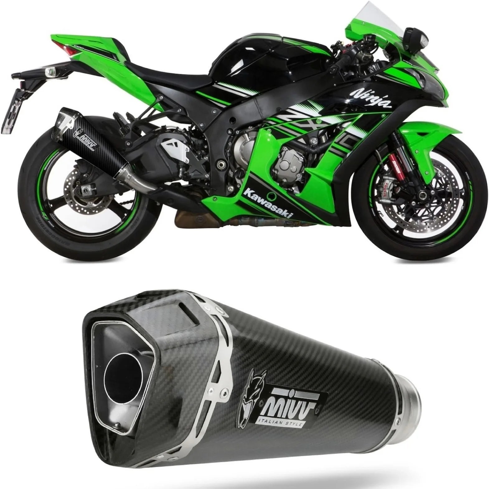 Système D'Échappement Homologué Au Niveau Sonore Delta Race Carbon Carbon - Mivv Compatible Avec Kawasaki Zx 10R - Rr - Se (2016-2024)