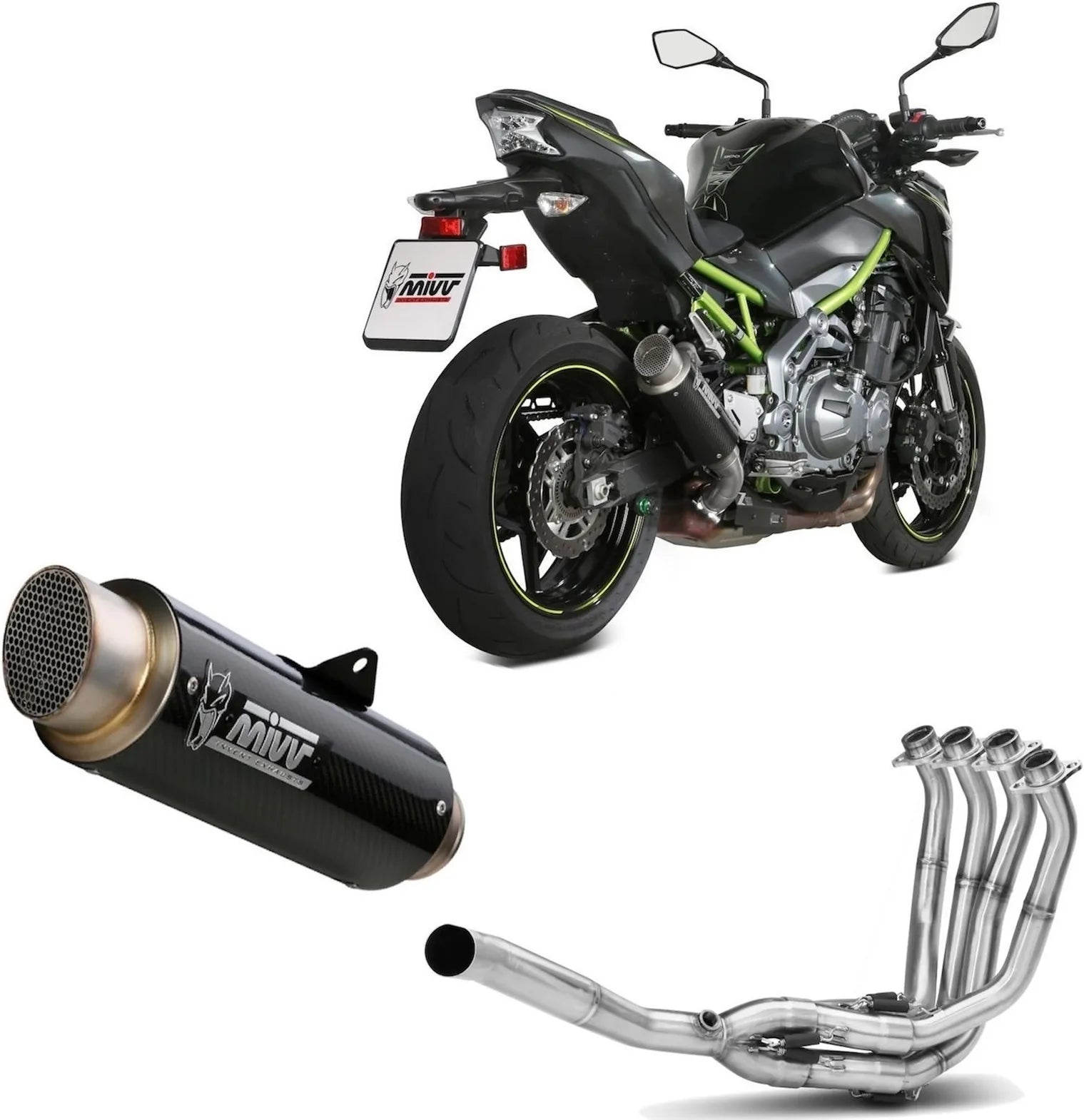 Système D'Échappement Complet Sans Catalyseur Et Homologué Au Niveau Sonore Gppro Carbon - Mivv Compatible Avec Kawasaki Z 900 (2017-2024)