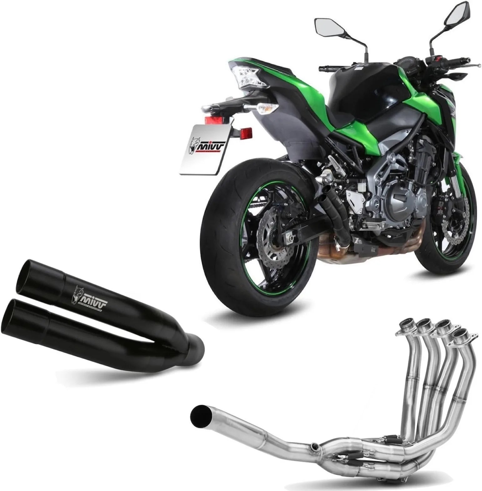Système D'Échappement Complet Sans Catalyseur Et Homologué Au Niveau Sonore Double Gun Acier Noir - Mivv Compatible Avec Kawasaki Z 900 (2017-2024)