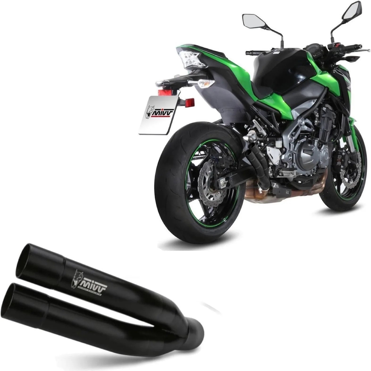 Système D'Échappement Homologué Au Niveau Sonore Double Gun Acier Noir - Mivv Compatible Avec Kawasaki Z 900 (2017-2024)