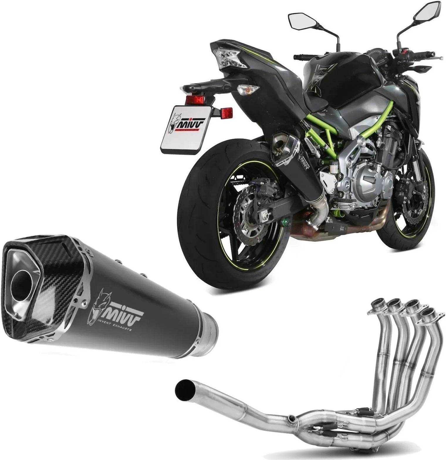 Système D'Échappement Complet Sans Catalyseur Et Homologué Au Niveau Sonore Delta Race Acier Noir Carbon - Mivv Compatible Avec Kawasaki Z 900 (2017-2024)
