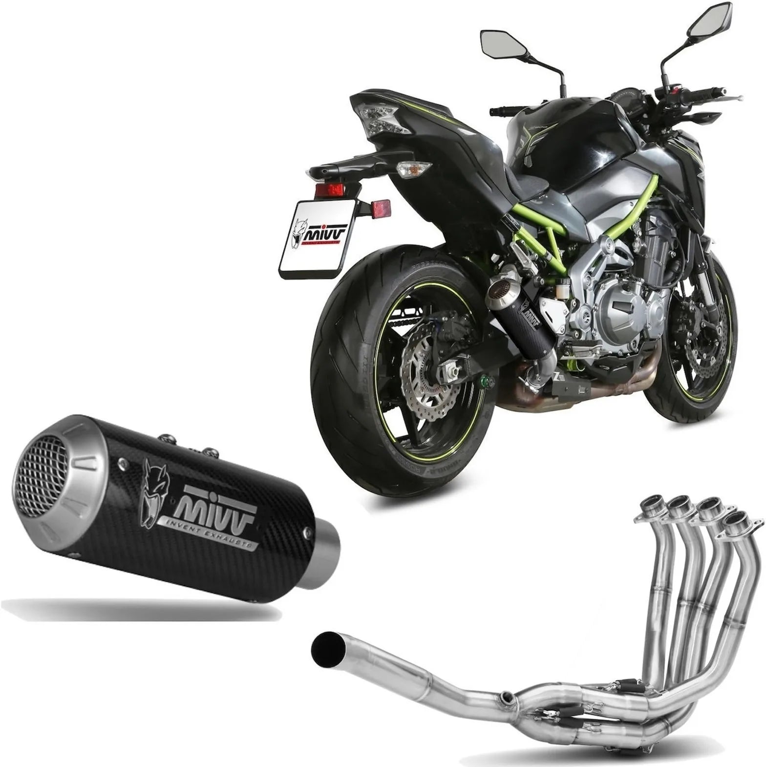 Système D'Échappement Complet Sans Catalyseur Et Homologué Au Niveau Sonore Mk3 Carbon - Mivv Compatible Avec Kawasaki Z 900 (2017-2019)