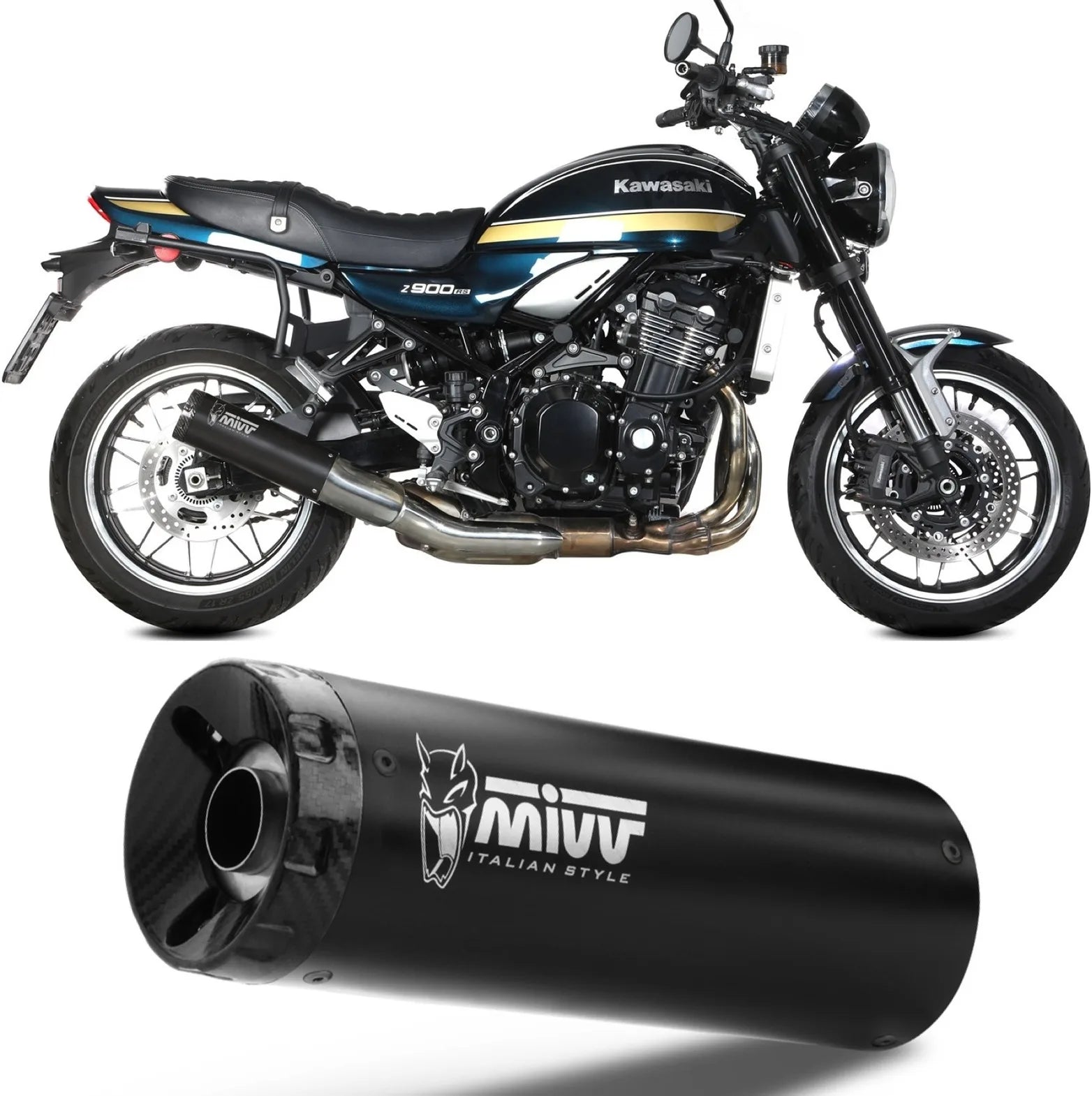 Système D'Échappement Homologué Au Niveau Sonore Hr-1 Acier Noir Carbon - Mivv Compatible Avec Kawasaki Z 900 Rs (2018-2024)