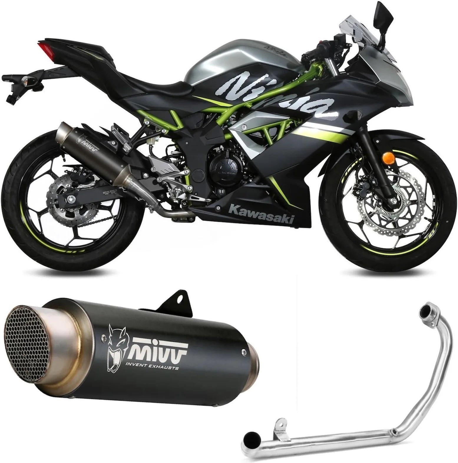 Système D'Échappement Complet Sans Catalyseur Et Homologué Au Niveau Sonore Gppro Acier Noir - Mivv Compatible Avec Kawasaki Ninja 125 (2019-2024)