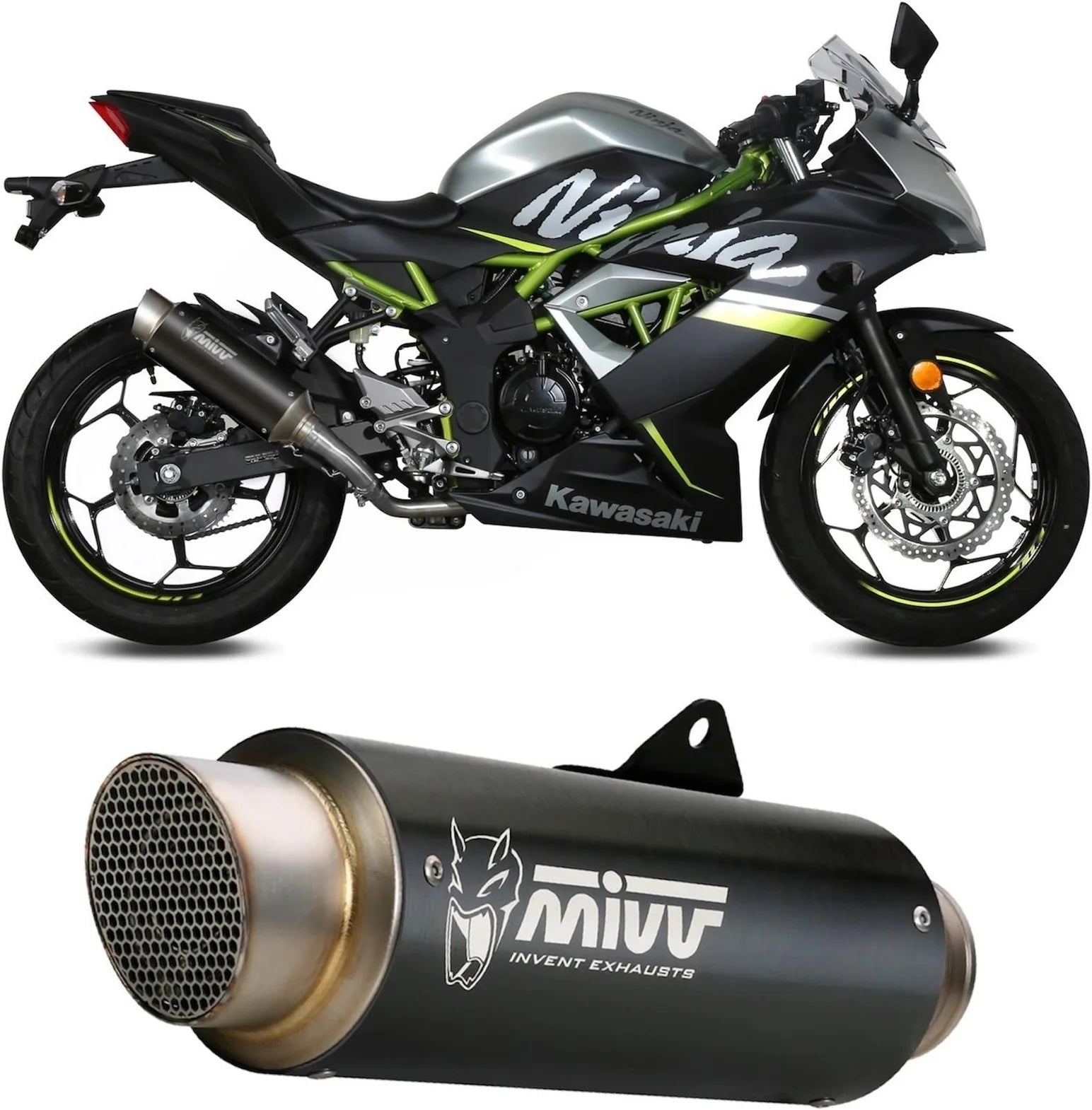 Système D'Échappement Homologué Au Niveau Sonore Gppro Acier Noir - Mivv Compatible Avec Kawasaki Ninja 125 (2019-2024)