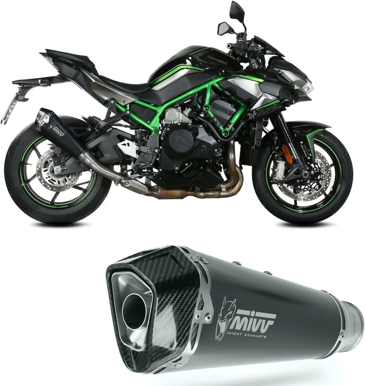 Système D'Échappement Catalytique Avec Homologation Acoustique Delta Race Acier Noir Carbon - Mivv Compatible Avec Kawasaki Z H2 1000 (2020-2024)