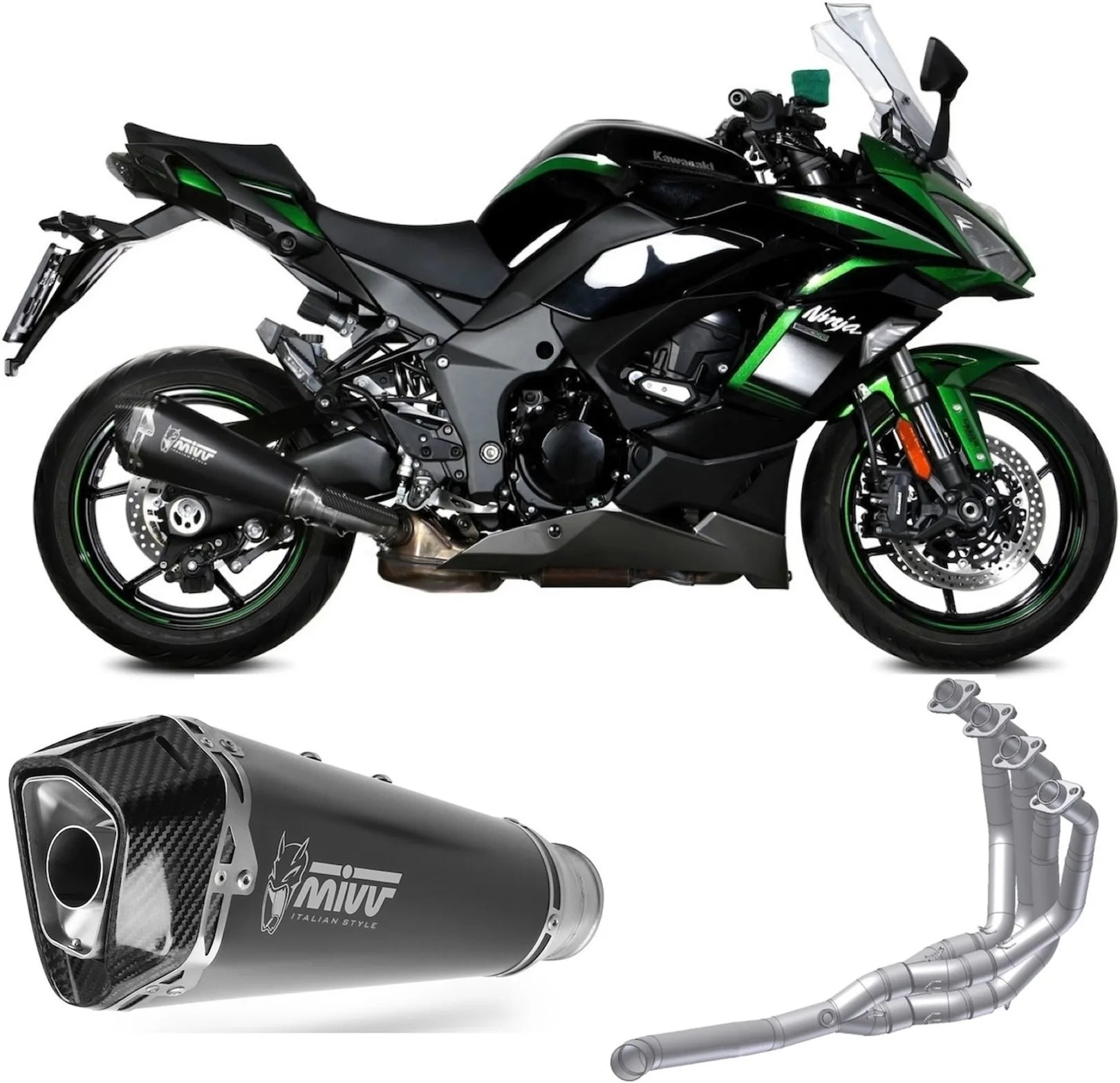 Système D'Échappement Complet Sans Catalyseur Et Homologué Au Niveau Sonore Delta Race Acier Noir Carbon - Mivv Compatible Avec Kawasaki Ninja 1000 Sx (2020-2024)