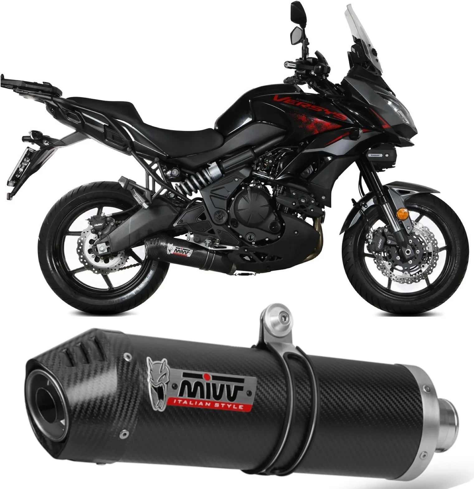 Système D'Échappement Complet Avec Catalyseur Et Homologation Acoustique Oval Carbon Carbon - Mivv Compatible Avec Kawasaki Versys 650 (2021-2023)